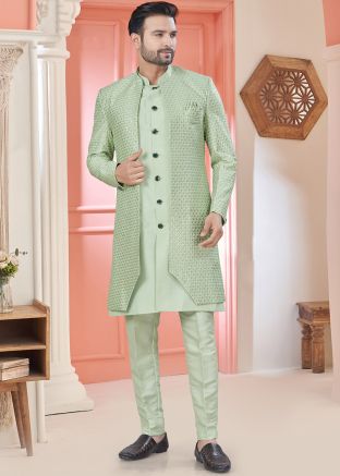 Pastel Green Jacket Style Indo Western Sherwani