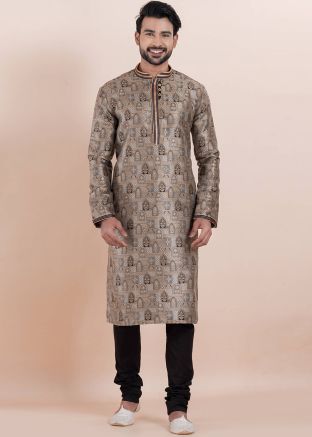 Black Mens Kurta Pajama In Jacquard
