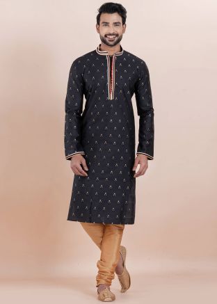 Black Mens Kurta Pajama In Cotton