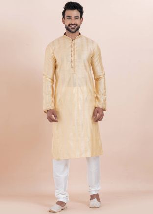 Cream Zari Woven Kurta Pajama In Cotton