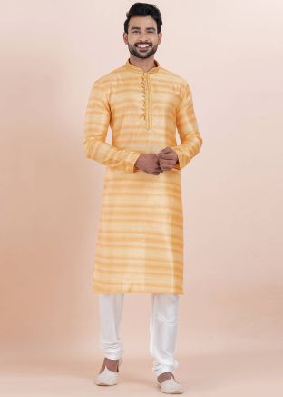 Yellow Zari Woven Men Kurta Pajama