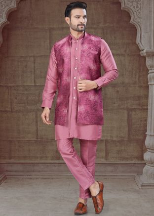 Mauve Pink Woven Jacket Style Indo Western Sherwani