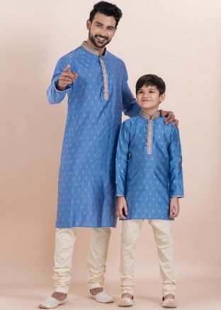 Blue Woven Father & Son Kurta Pajama