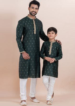 Green Embroidered Father & Son Kurta Pajama