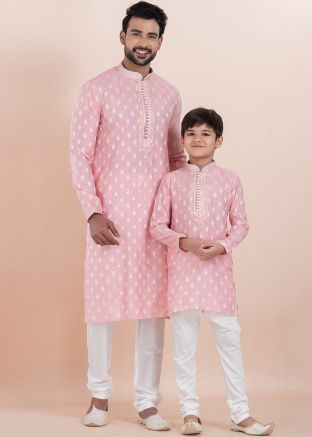 Pink Woven Father & Son Kurta Pajama
