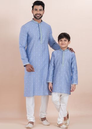 Blue Woven Father & Son Kurta Pajama