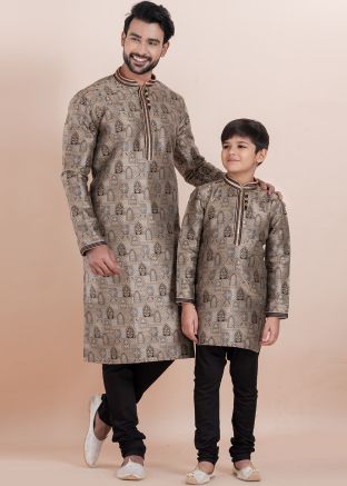 Brown Zari Woven Kurta Pajama In Jacquard