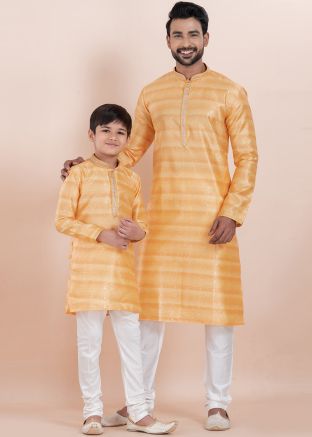 Yellow Father & Son Kurta Pajama In Cotton