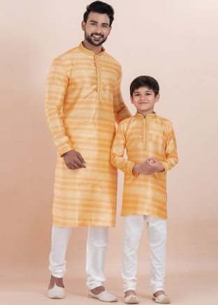 Yellow Father & Son Kurta Pajama In Cotton