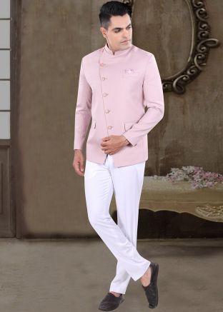 Pink Readymade Bandhgala Jodhpuri Suit