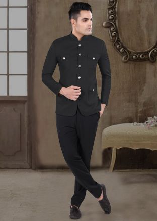 Black Men Readymade Bandhgala Jodhpuri Suit