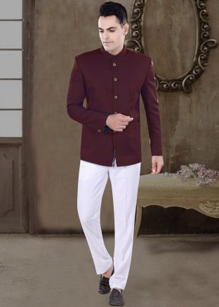 Wine Men Readymade Bandhgala Jodhpuri Suit