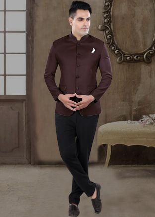 Wine Men Readymade Bandhgala Jodhpuri Suit