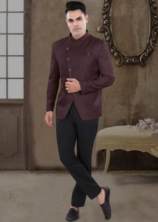 Wine Readymade Men Bandhgala Jodhpuri Suit