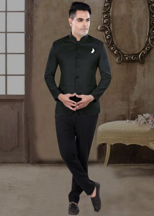 Black Men Bandhgala Jodhpuri Suit In Viscose