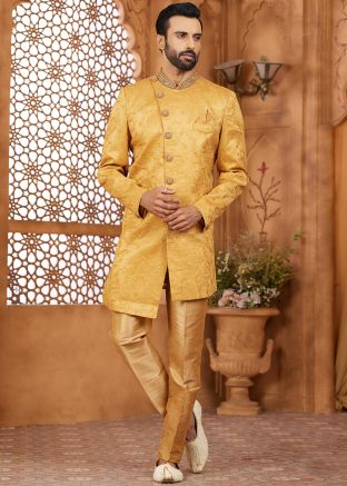 Golden Embroidered Indo Western Sherwani