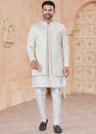 White Embroidered Indo Western Sherwani