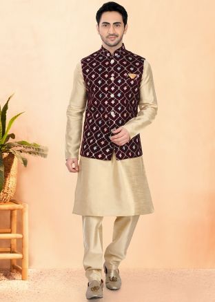 Golden Kurta Pajama With Nehru Jacket