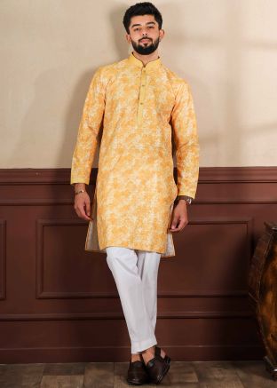 Yellow Tie-Dye Print Kurta Pajama