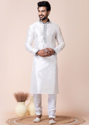 White Men Readymade Kurta Pajama Set