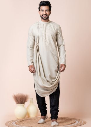 Cream Cowl Style Men Readymade Kurta Pajama