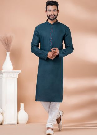 Teal Blue Readymade Men Kurta Churidar