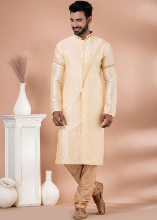 Cream Embroidered Readymade Kurta Churidar