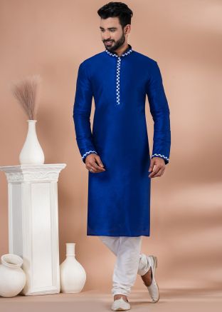 Royal Blue Readymade Men Plain Kurta Churidar