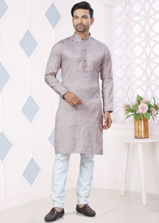 Purple Woven Kurta Pajama In Jacquard