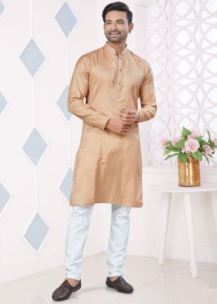 Brown Woven Men Kurta Pajama In Jacquard