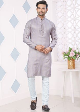 Purple Woven Kurta Pajama In Jacquard