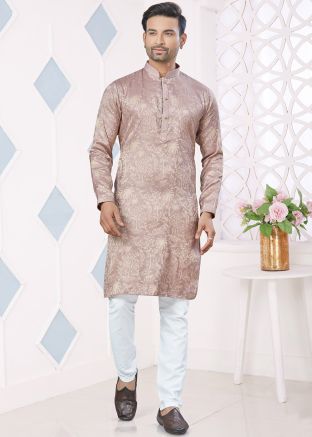 Mauve Purple Woven Kurta Pajama In Jacquard