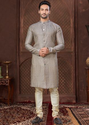 Blue Woven Kurta Pajama In Jacquard