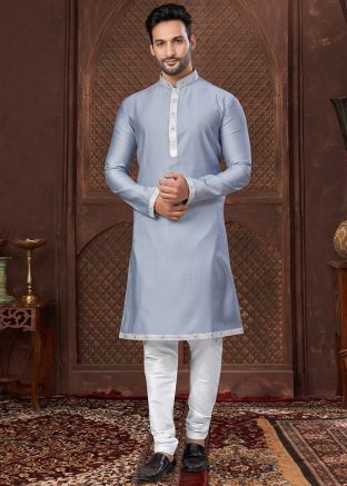 Purple Embroidered Kurta Pajama In Art Silk