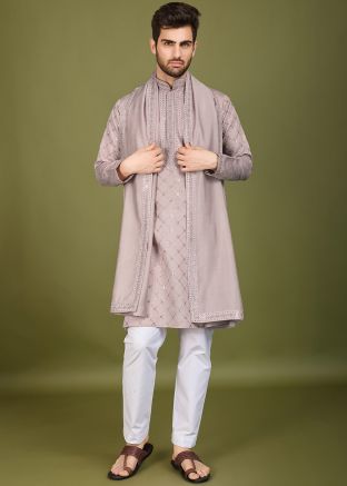 Purple Embroidered Viscose Men Kurta