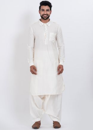 Off White Men Pathani Salwar Suit