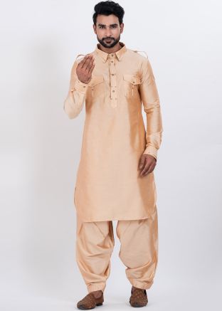 Peach Readymade Pathani Salwar Suit