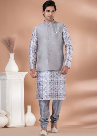 Multicolor Printed Kurta Pajama With Nehru Jacket