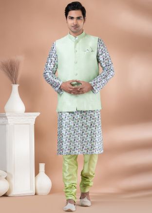 Multicolor Printed Kurta Pajama With Nehru Jacket