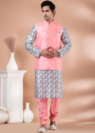 Multicolor Printed Kurta Pajama With Nehru Jacket