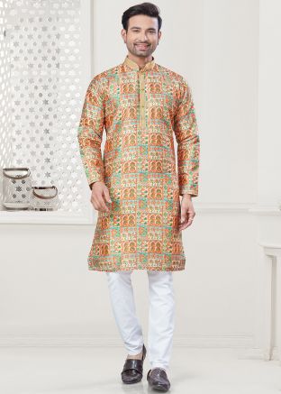 Multicolor Digital Print Men Kurta Pajama