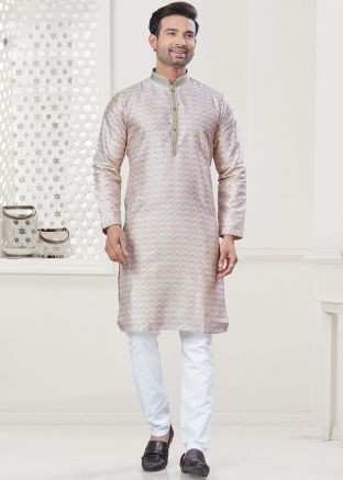 Cream Digital Printed Kurta Pajama For Men