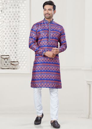 Blue Digital Print Kurta Pajama Set