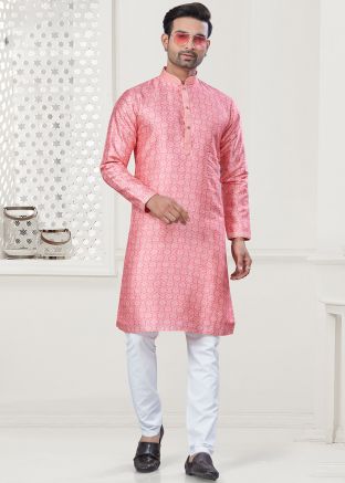 Pink Men Digital Printed Kurta Pajama