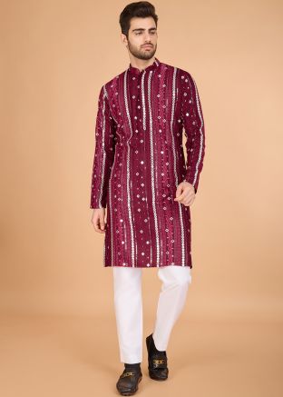 Maroon Men Readymade Kurta In Rayon