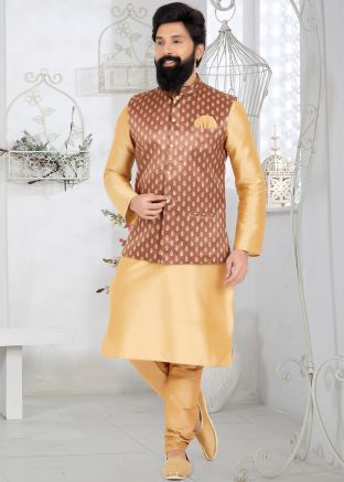 Brown Kurta Pajama With Nehru Jacket