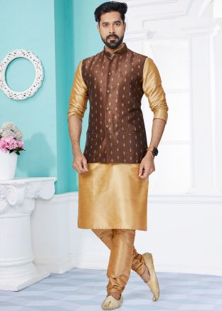 Brown Kurta Pajama Set With Nehru Jacket
