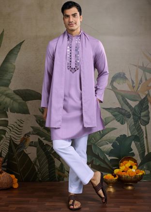 Purple Embroidered Men Kurta
