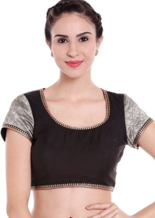 Black Readymade Silk Brocade Blouse