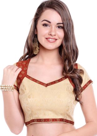 Beige Readymade Jacquard Woven Blouse